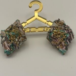 Gold Tone and Green Lavender Bold Sculpture Art Earrings